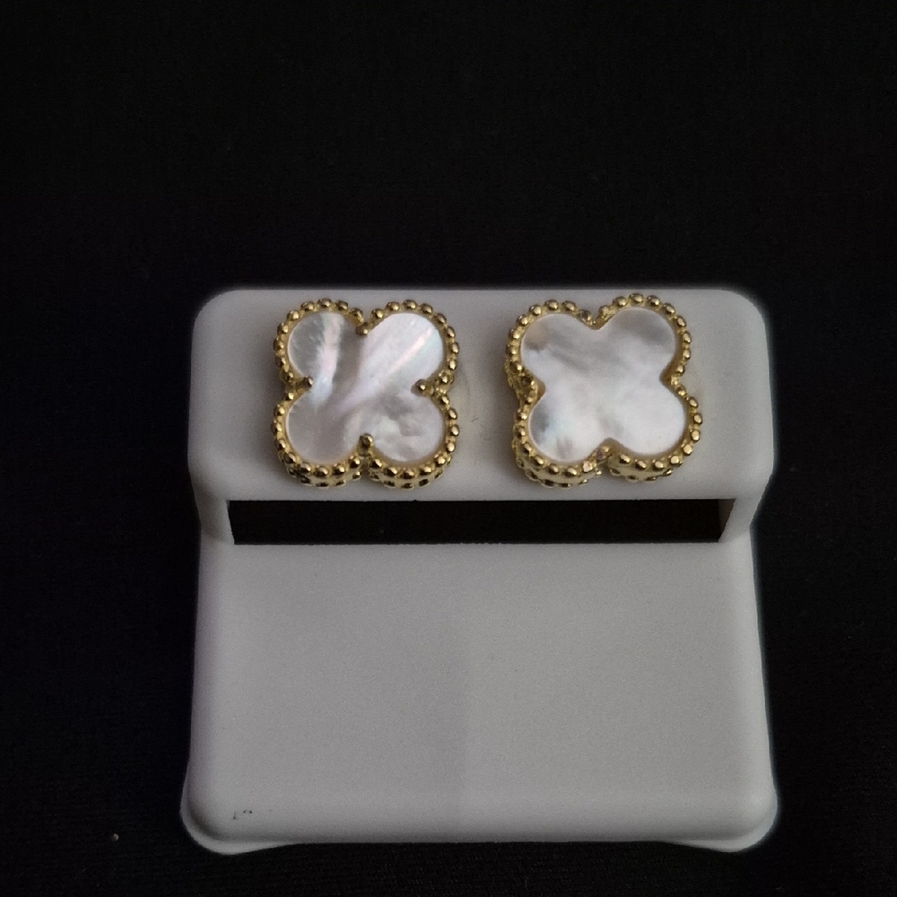 Gold & White Clover Stud Earrings | 925 Silver Gold Vermeil